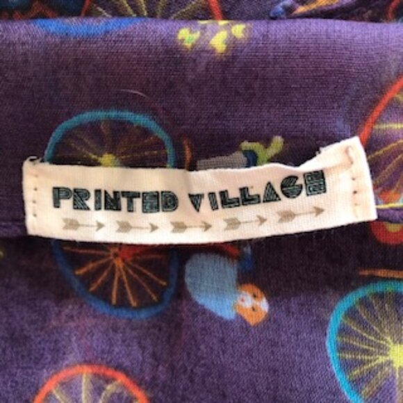 3/$15 Oversized Vintage Printed Village Purple Bicycle Scarf Wrap Shawl Dogs - Picture 4 of 5